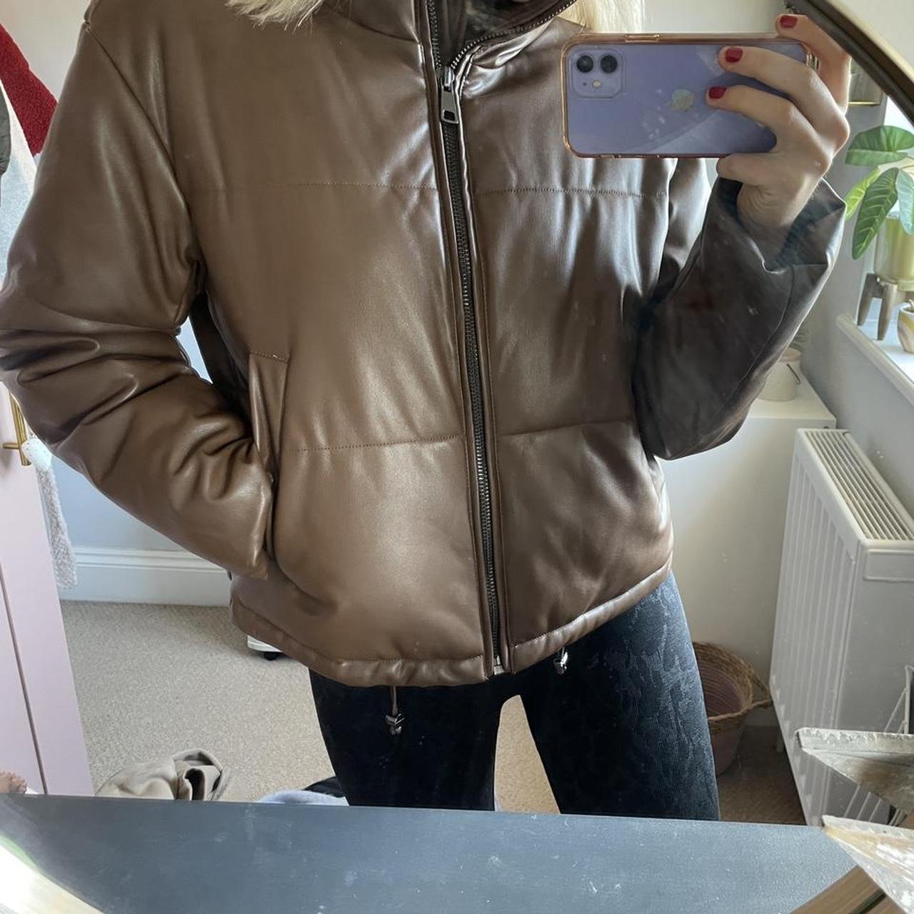 pull and bear faux leather puffer jacket