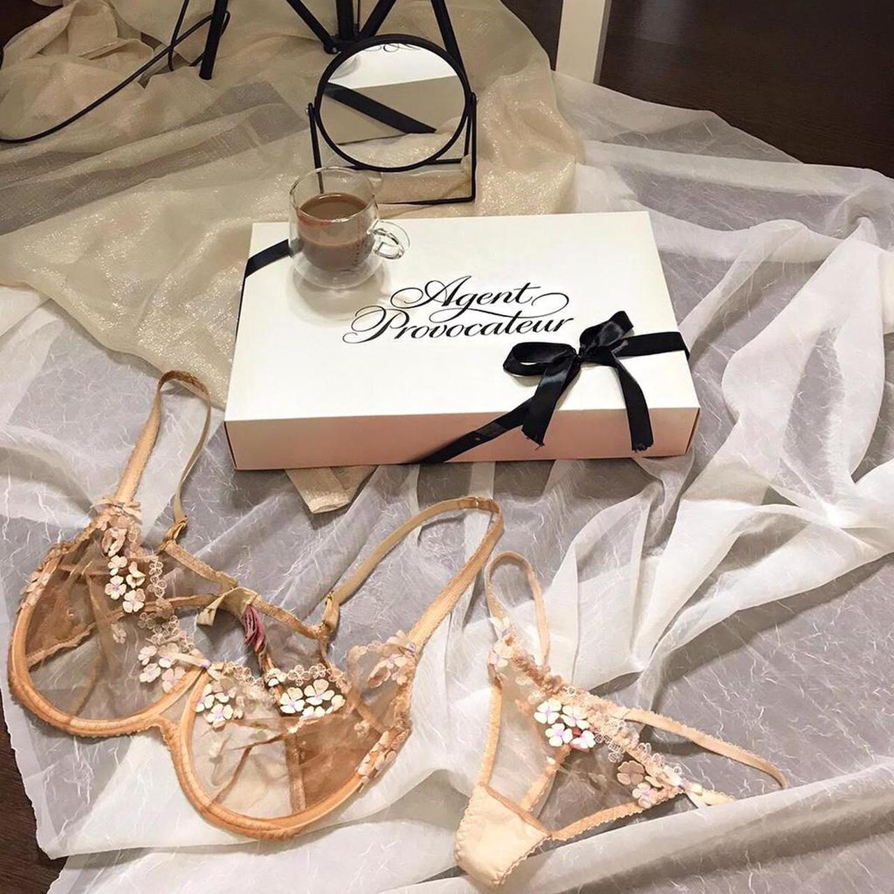 Agent Provocateur Women's Tan and Purple Bra | Depop