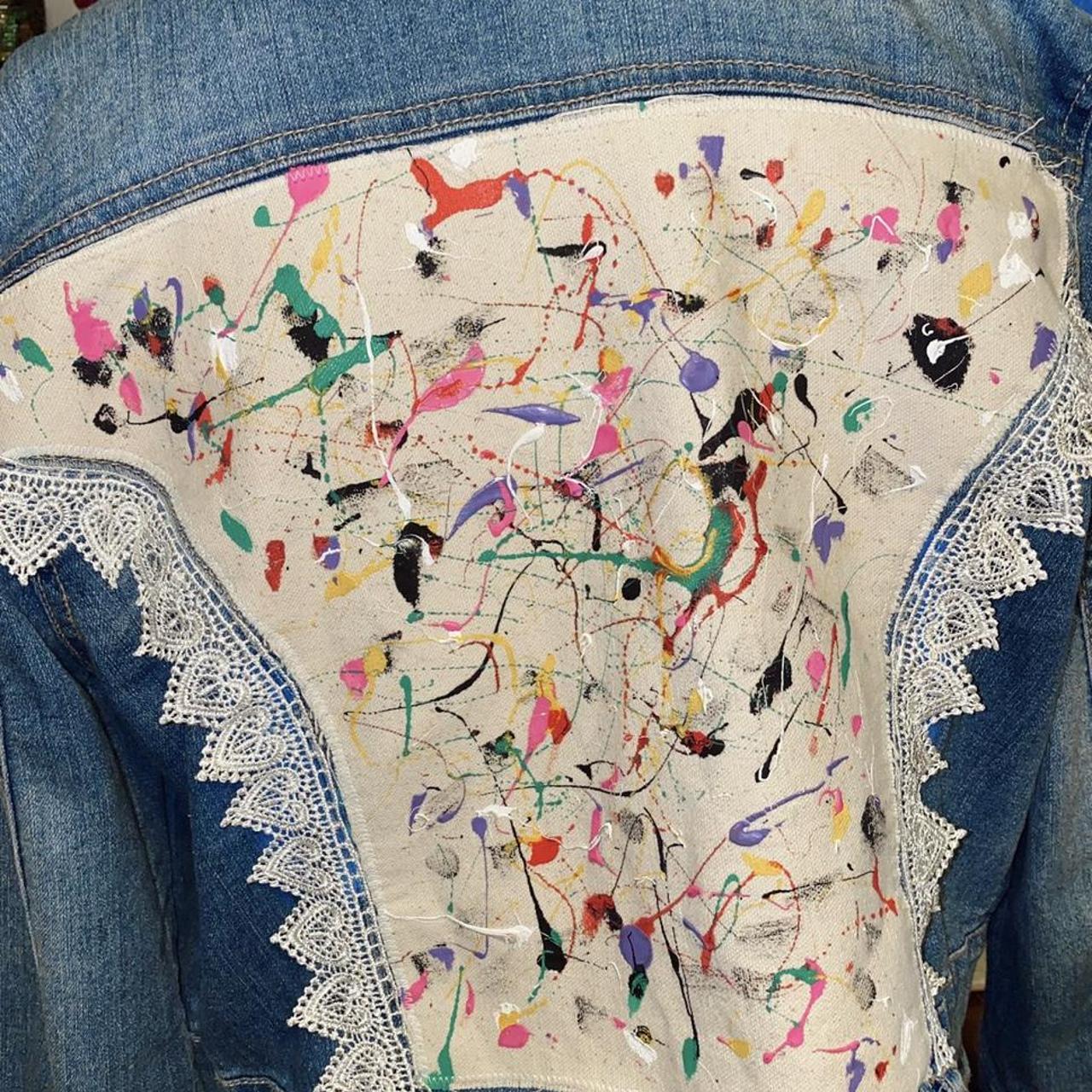 Handmade Paint Splatter Canvas Back With Lace Jean Depop   P0 