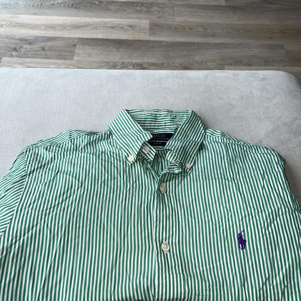 Mens green and white striped Polo Ralph Lauren... - Depop