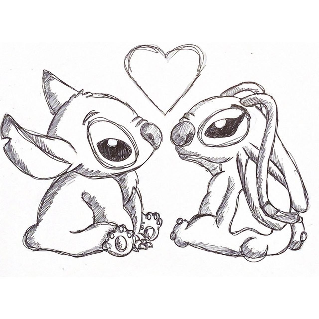 Hand drawn sketch of Stitch and Angel from Disney’s... - Depop