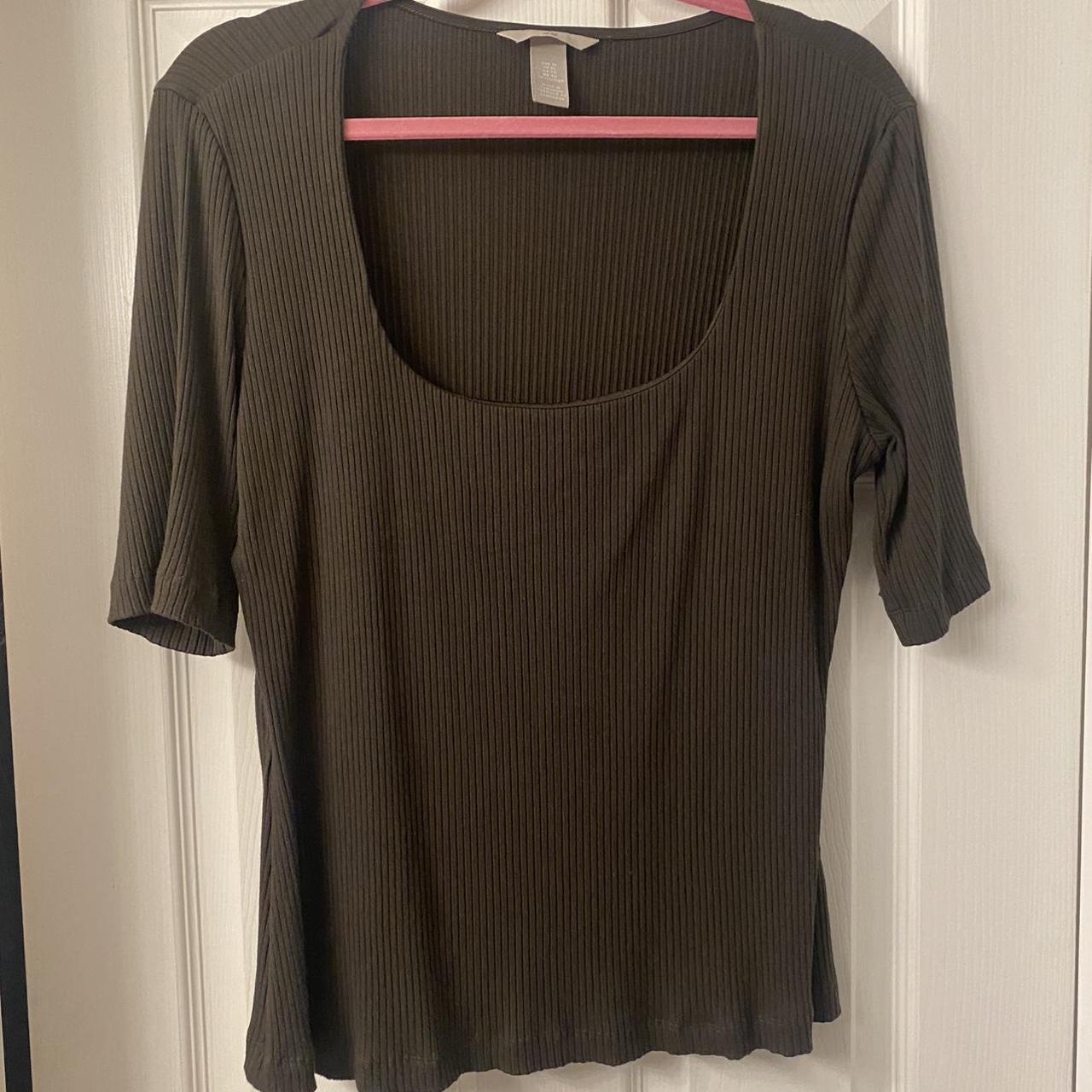 H&M ribbed top Dark green, square neck fitted top,... - Depop