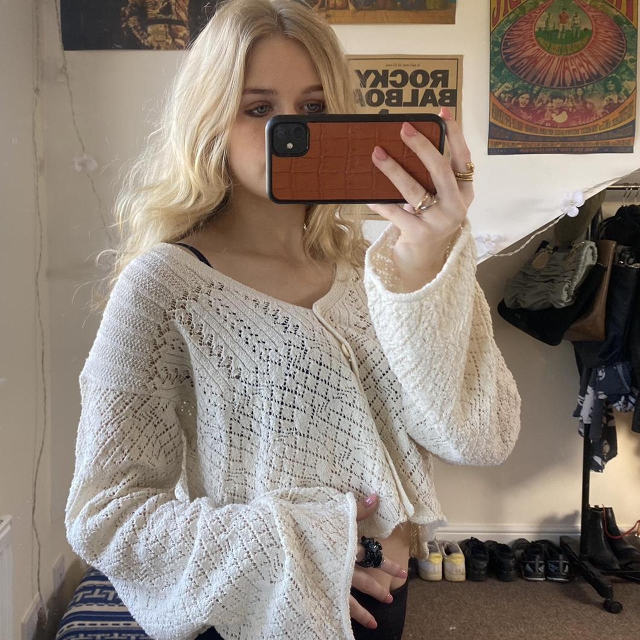 white oversized cropped cardigan