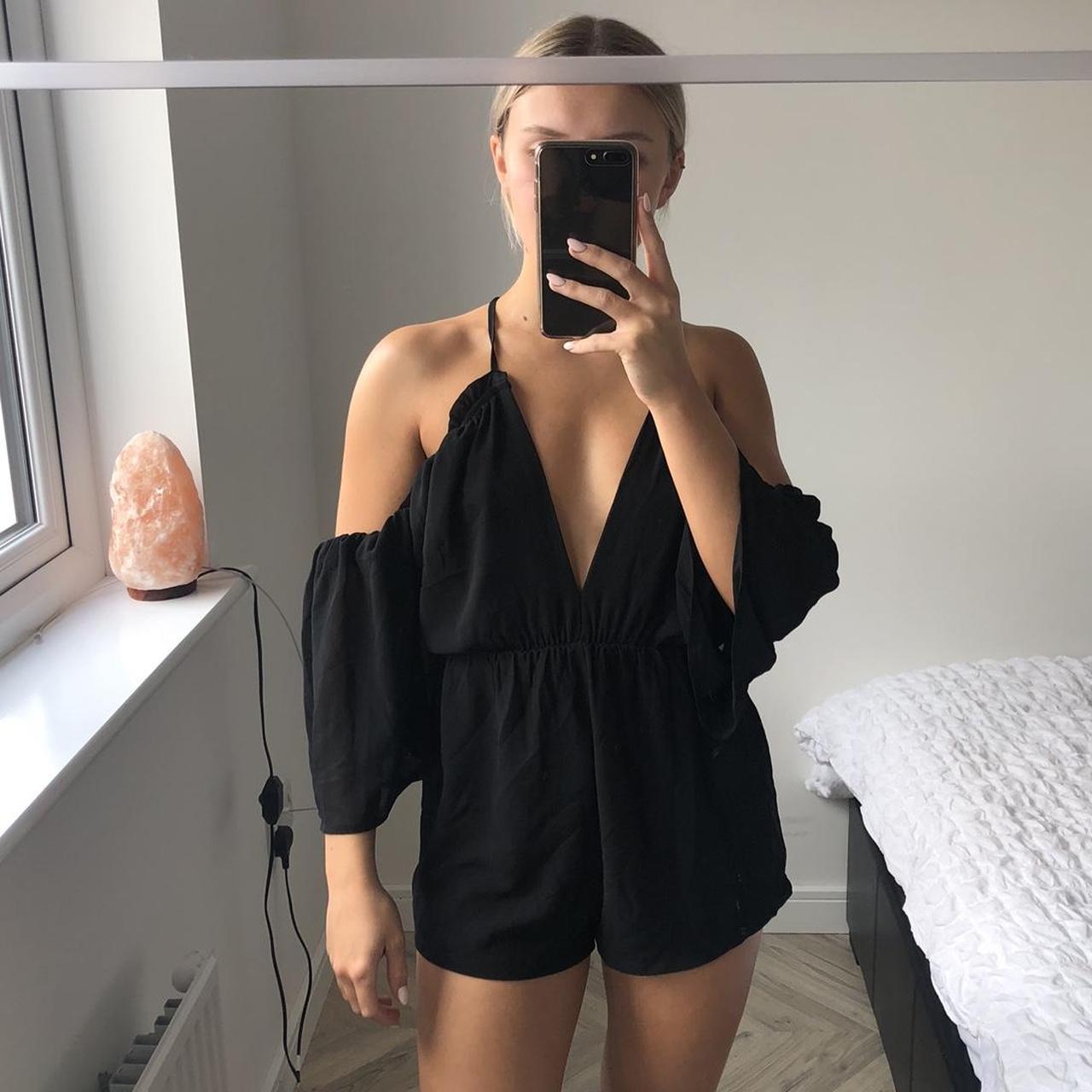 Missguided UK size 4 black mesh v neck playsuit. RRP