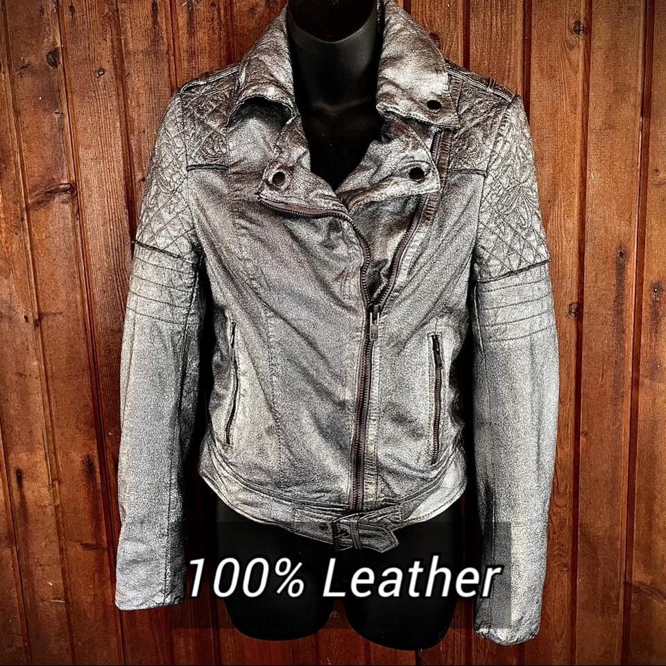 Muubaa silver crackle 💜 real leather 💜 motorcycle... - Depop