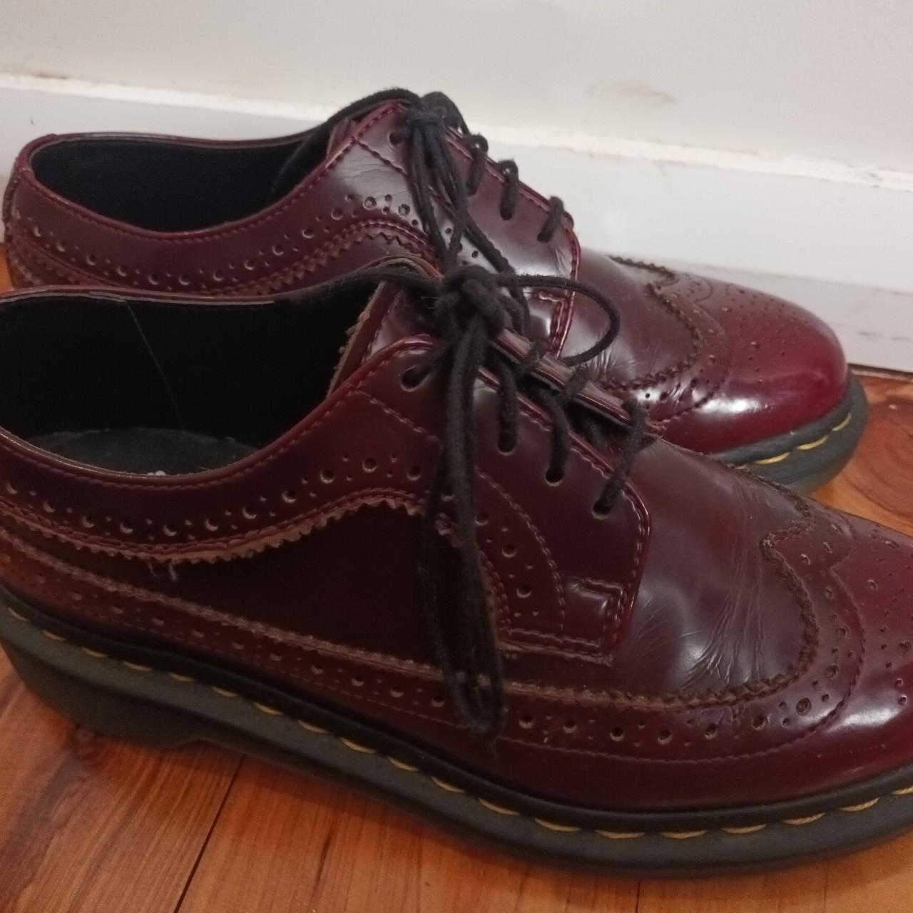 Dr Martens vegan brogues. Cherry red. Well worn but... - Depop