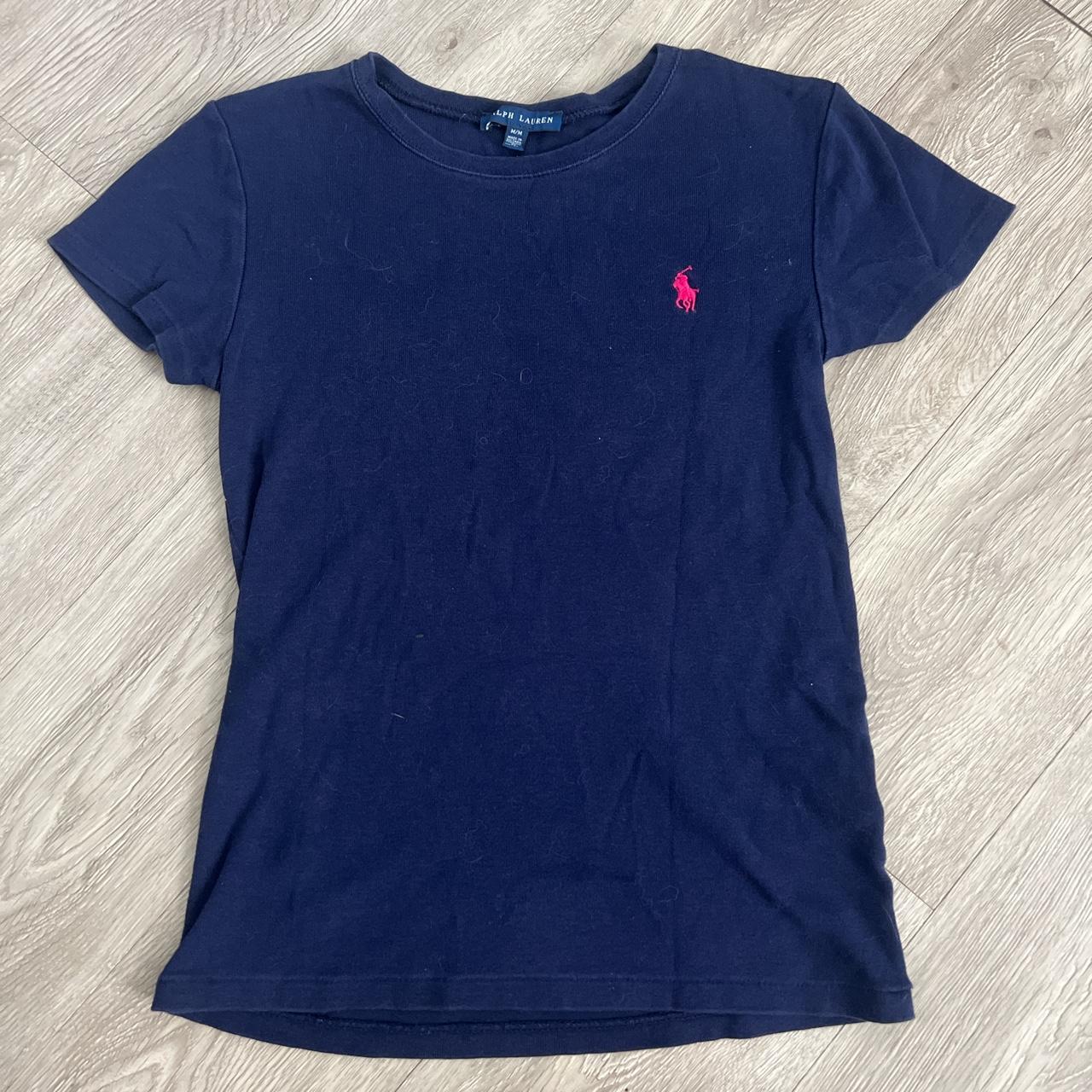 navy blue with pink horse polo shirt size med #polo... - Depop