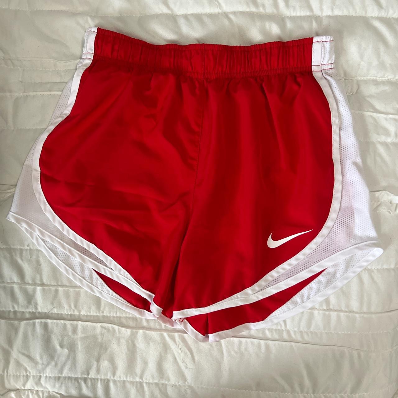 red and white running shorts