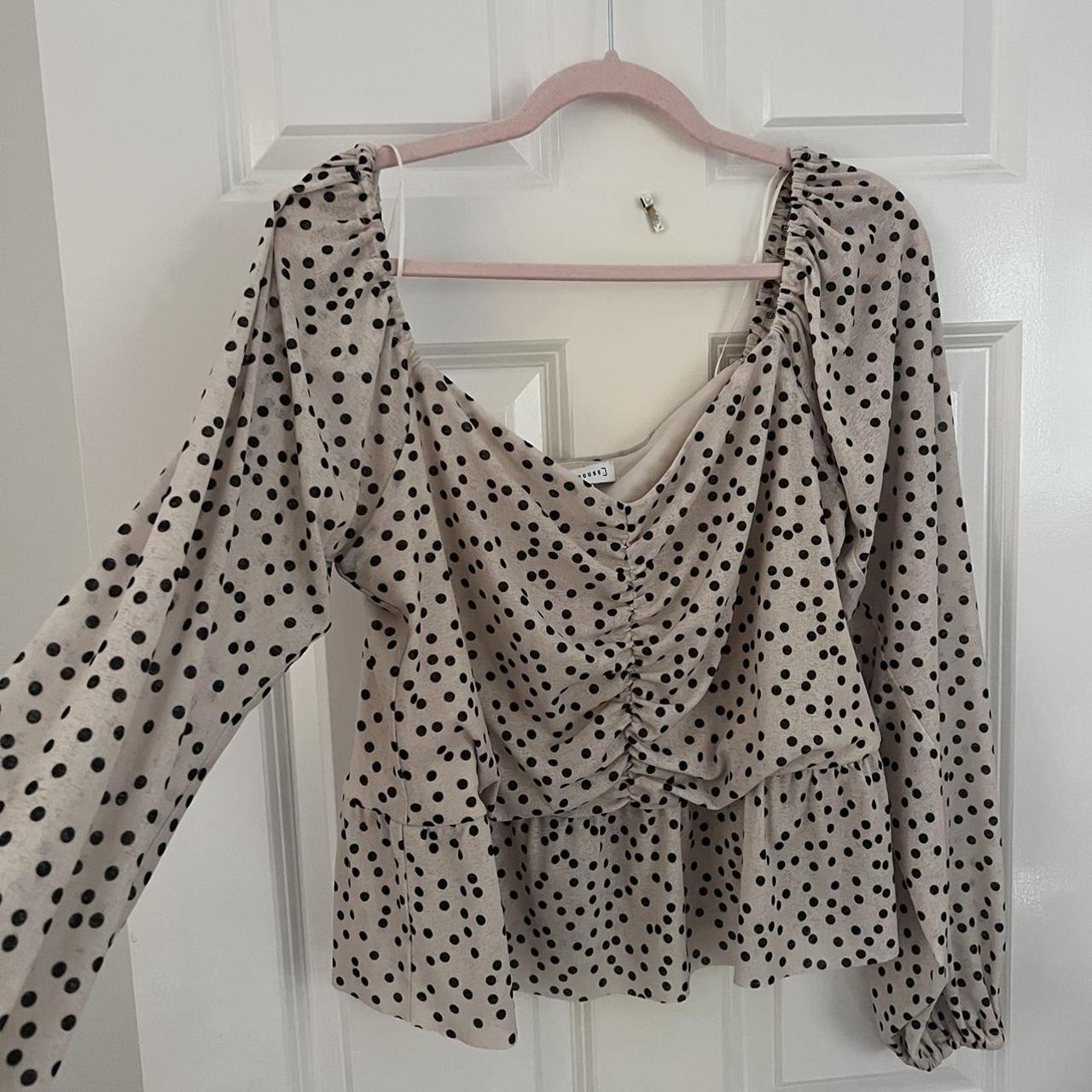 Warehouse long sleeved polka dot blouse size... - Depop