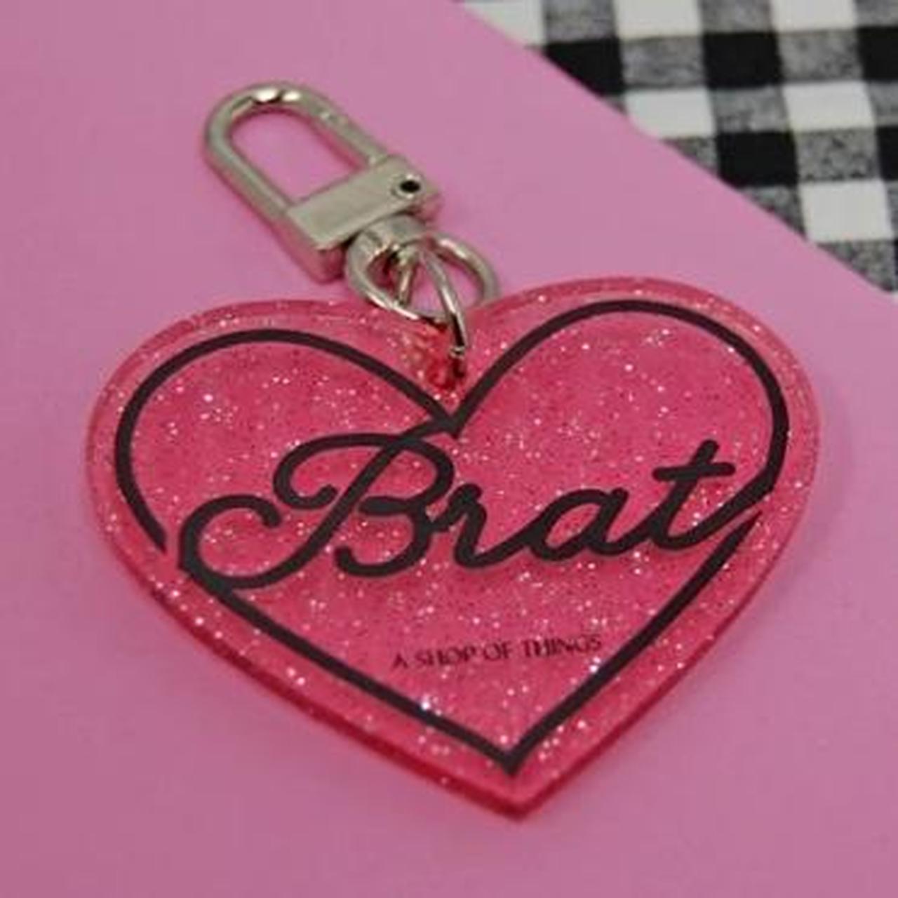 Brat Glitter Acrylic Heart Keychain