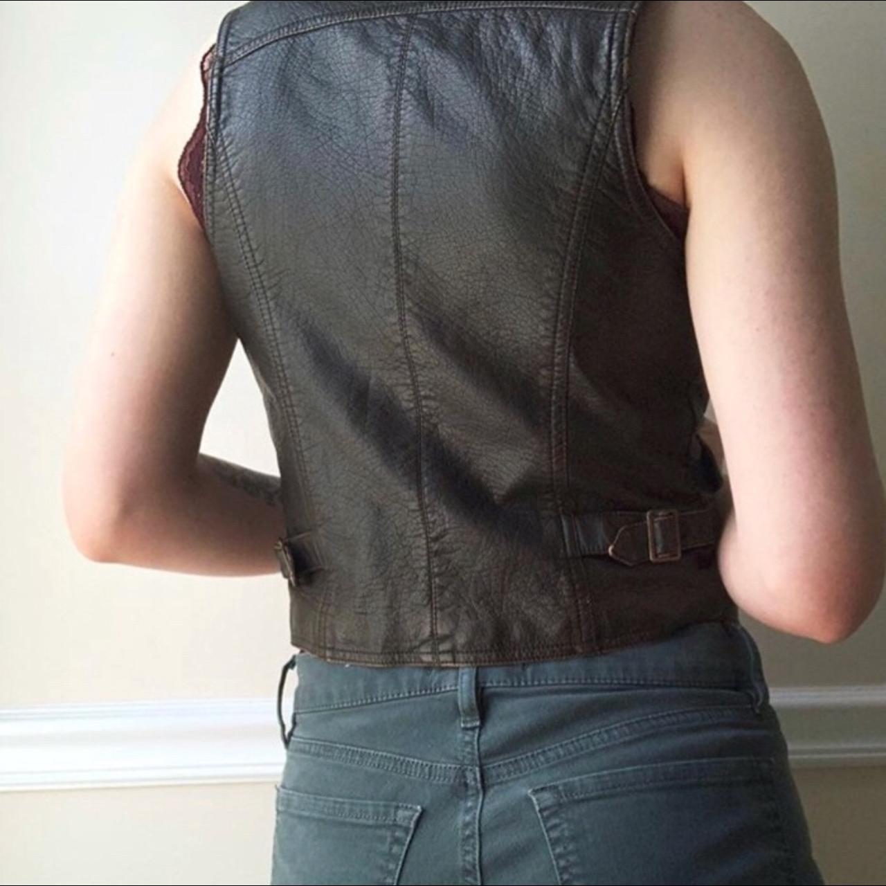 faux leather vest with cut off - Depop
