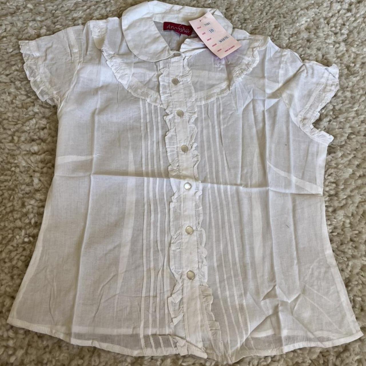 White Cotton Short- Sleeve Blouse/ top- Size 10 Can... - Depop