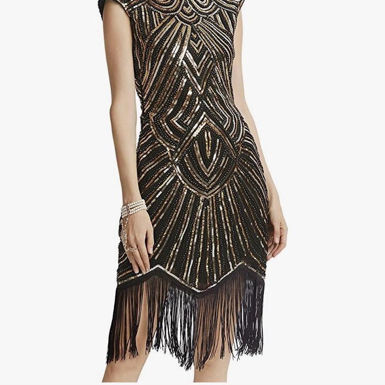 Women' 1920 flapper Black/gold accent girl inspired... Depop