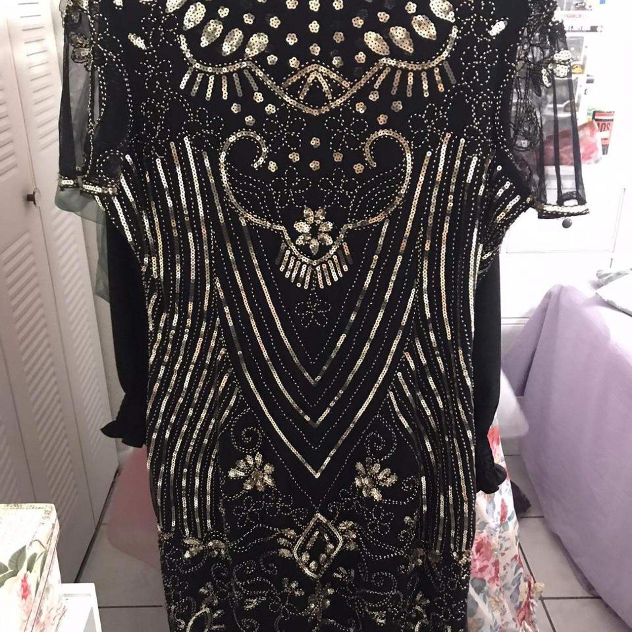 Women' 1920 flapper Black/gold accent girl inspired... Depop