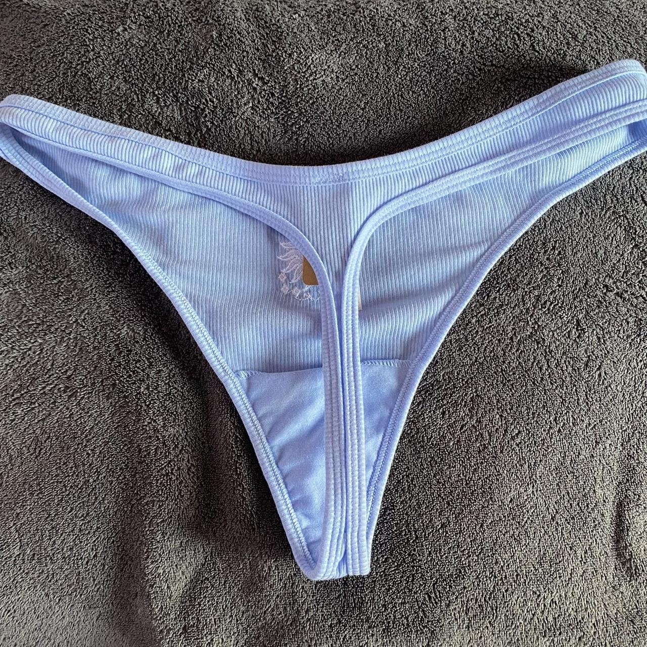 pink by victoria’s secret baby blue thong with white... - Depop