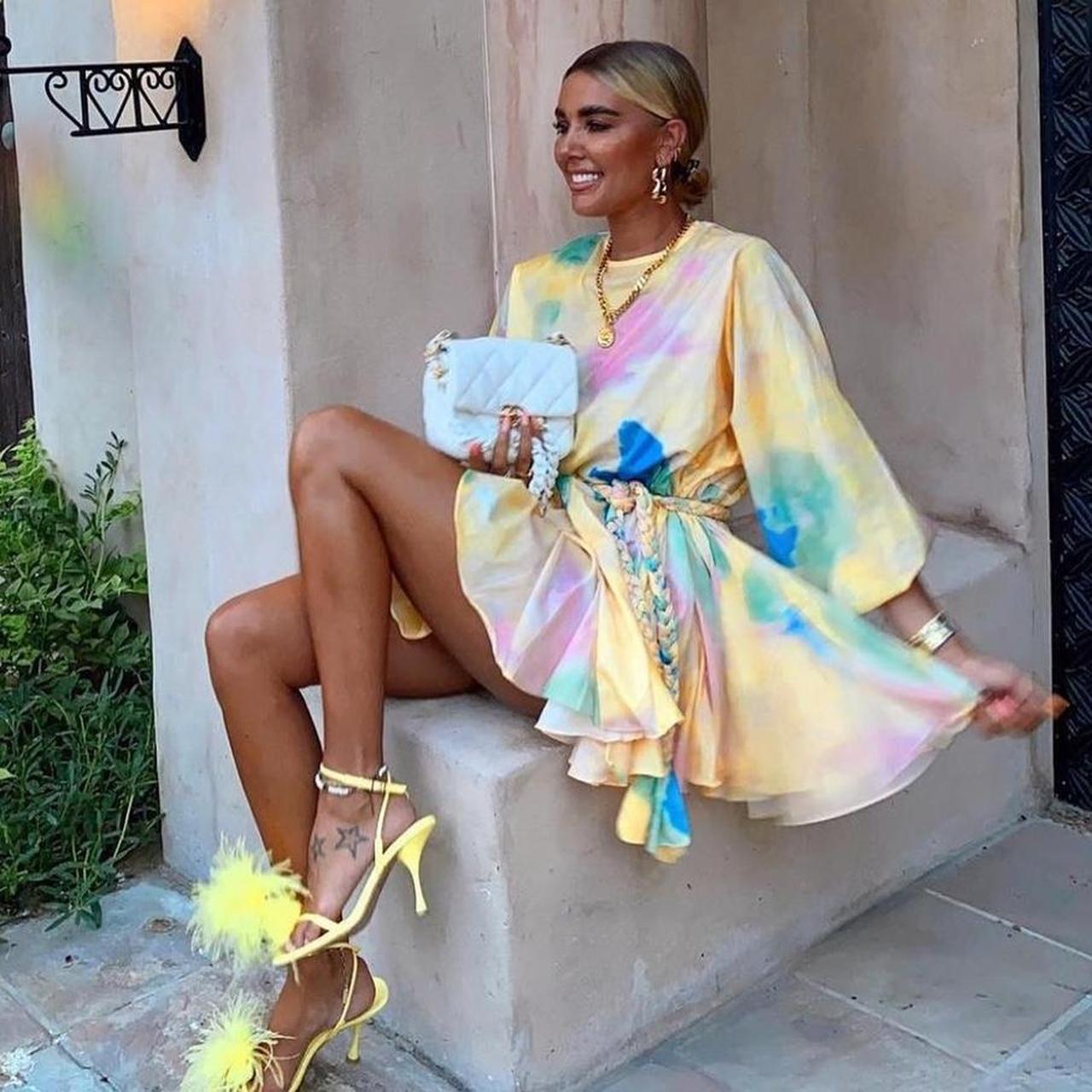 CARAMELLA Azzura Pastel Rope belt skater dress in... Depop