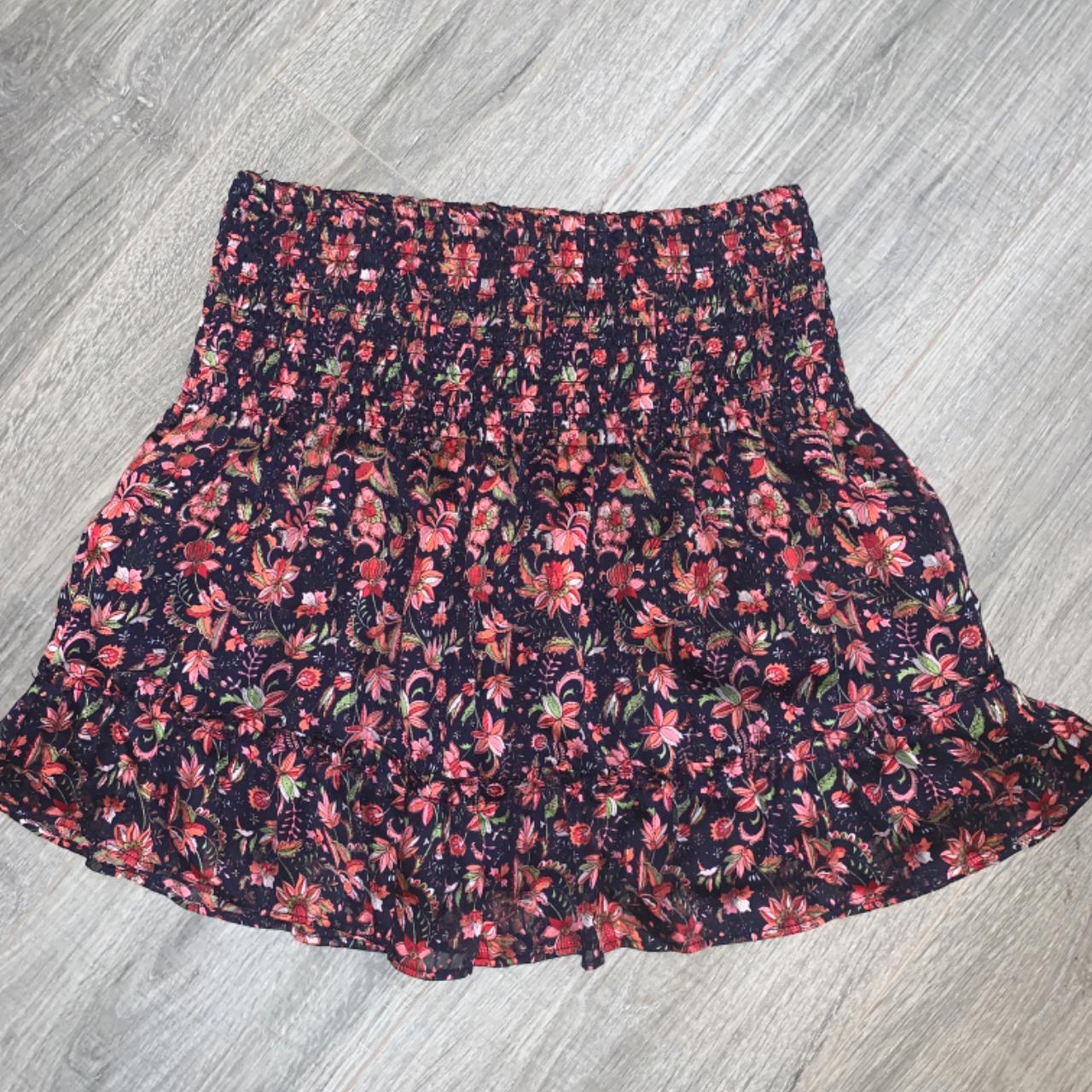 Aqua Floral Print Mini Skirt - Depop