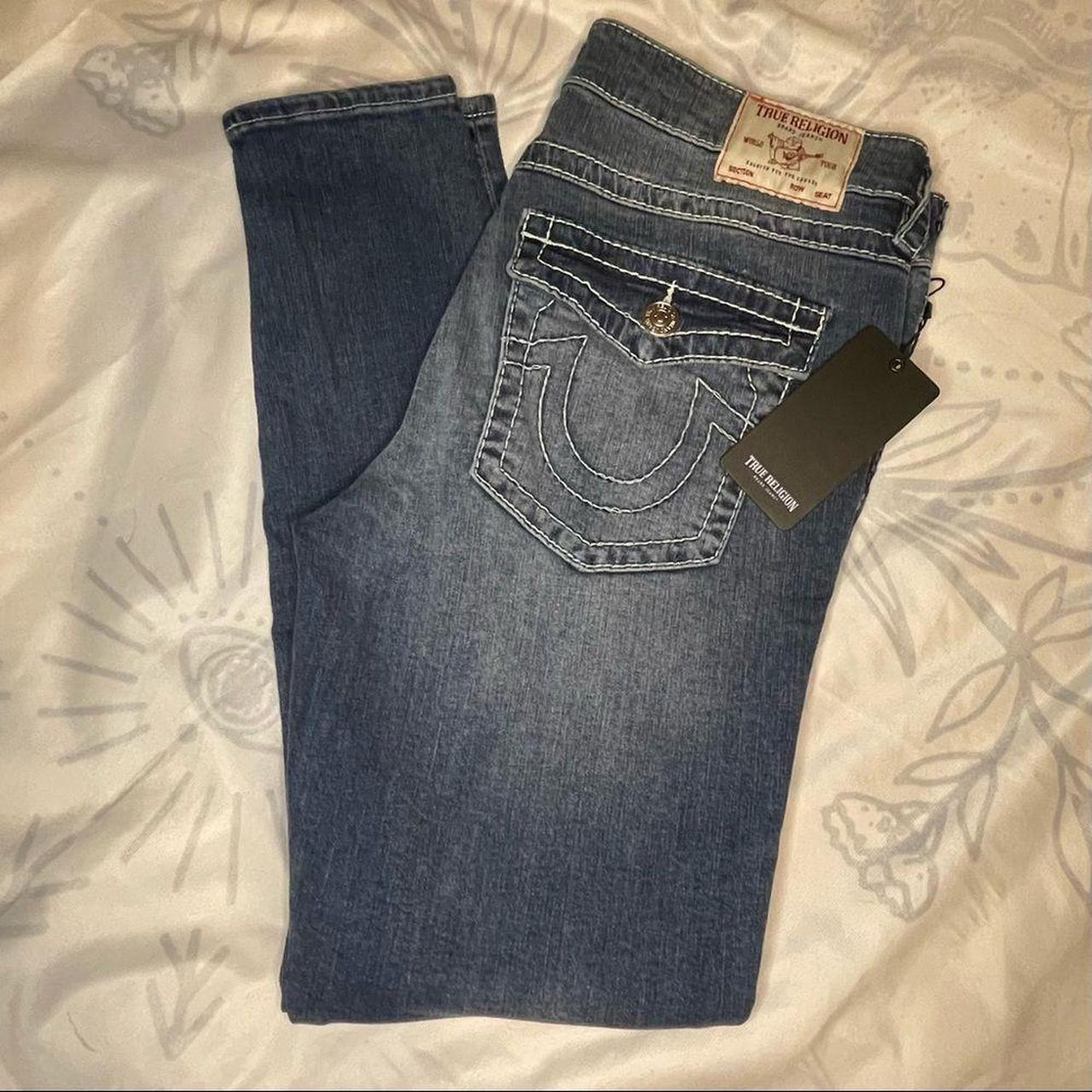 True Religion Jennie Medium Rise Big T Super Skinny... - Depop