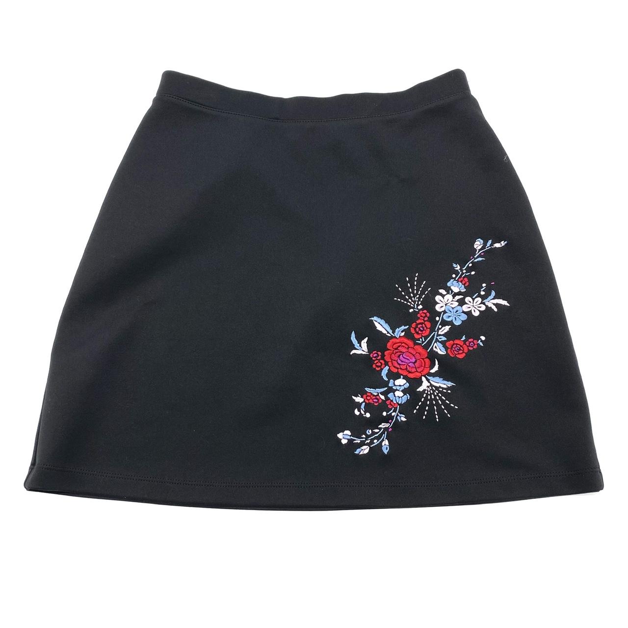 1990s black with floral embroidery skirt Brand:... - Depop