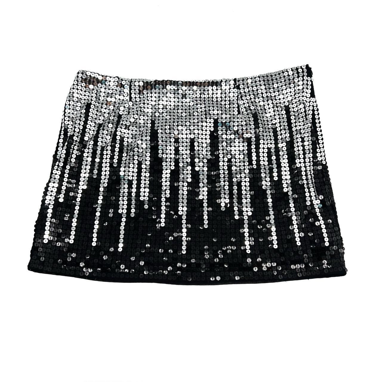 Y2k black and silver sequin disco mini skirt Brand:... - Depop