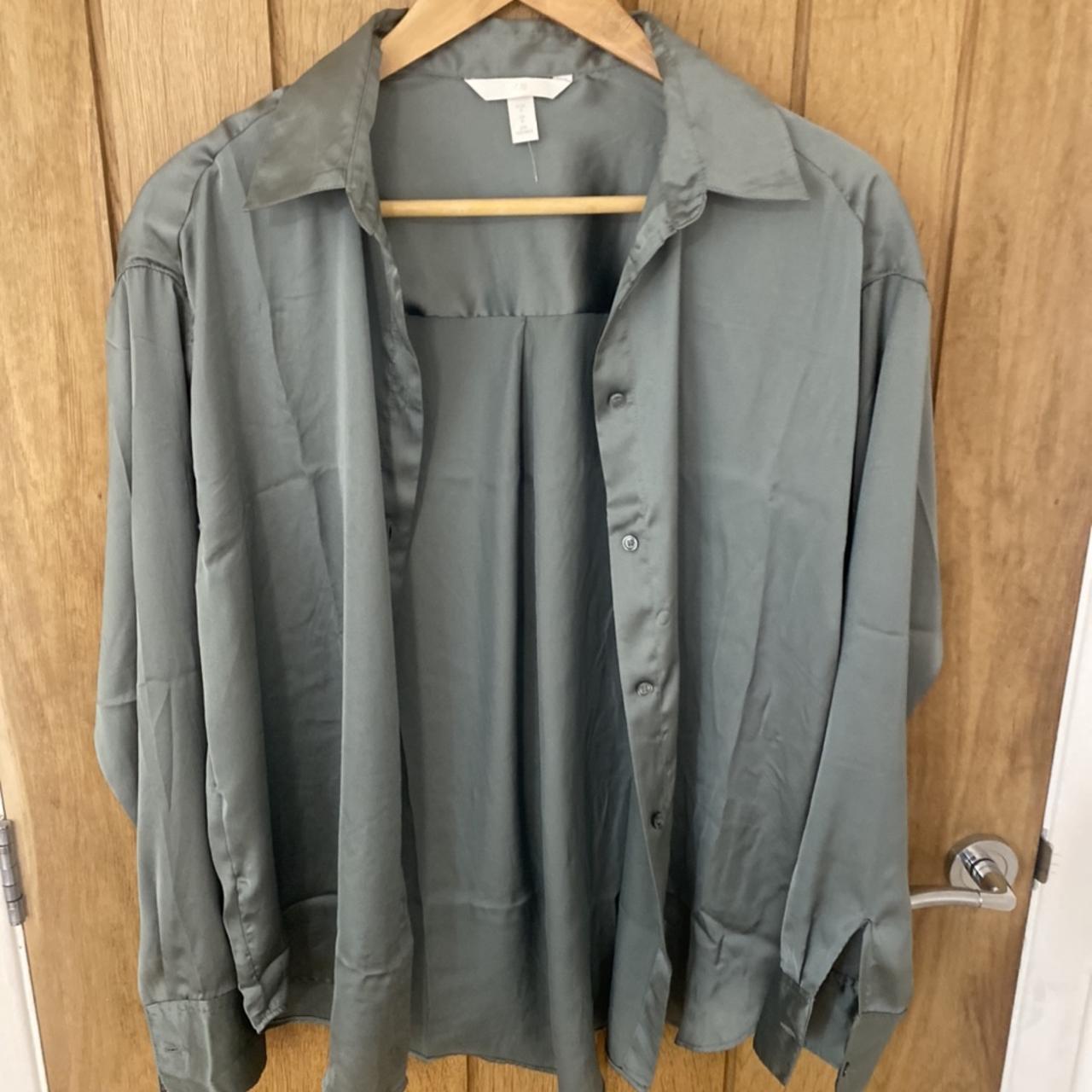 H&M olive green silk type material shirt - never... - Depop