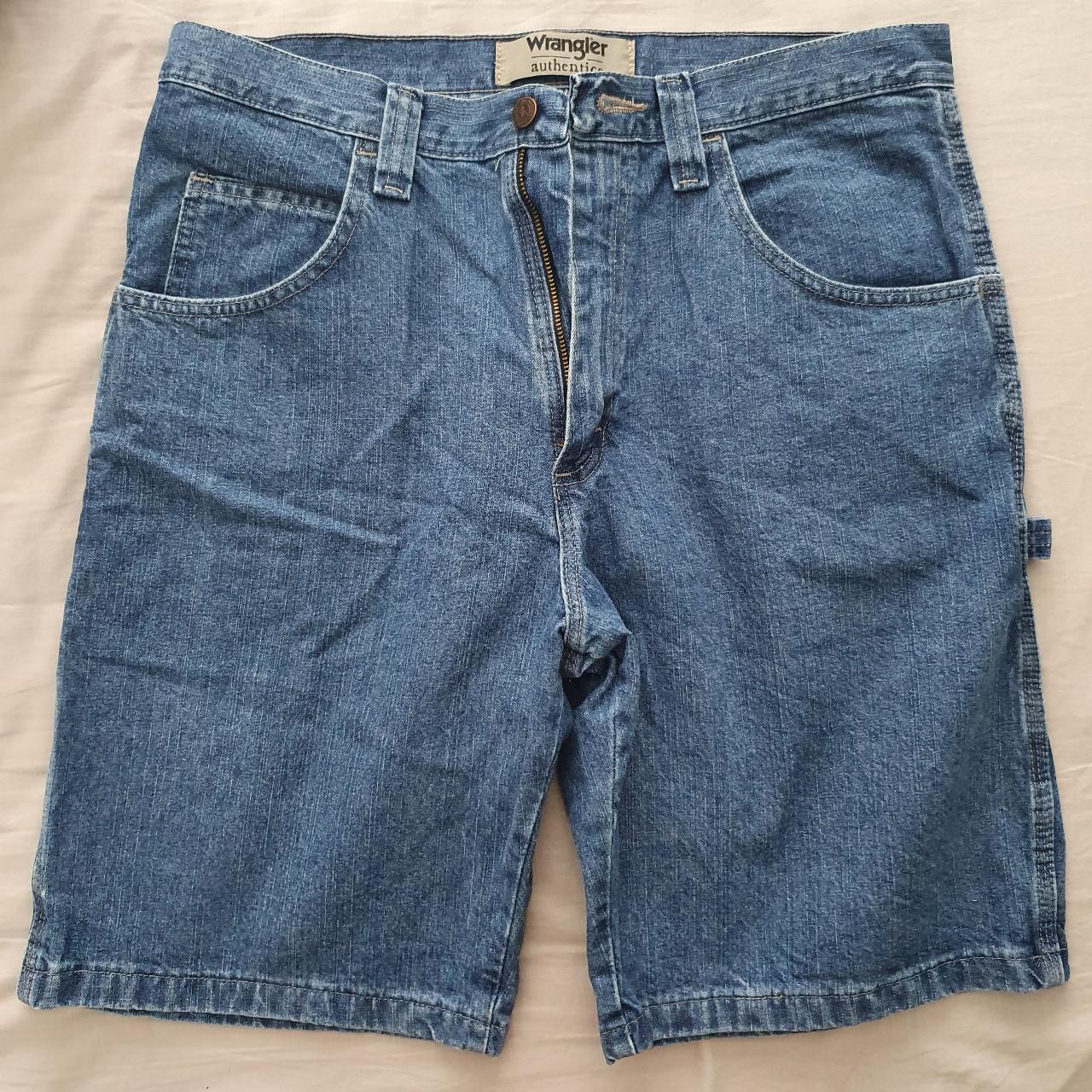 Blue Wrangler carpenter jean shorts with belt loop... - Depop