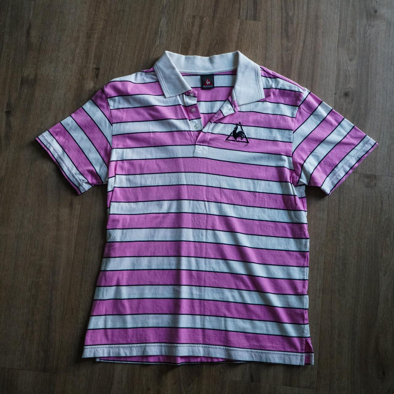 Le Coq Sportif Men's Pink and White Polo-shirts | Depop
