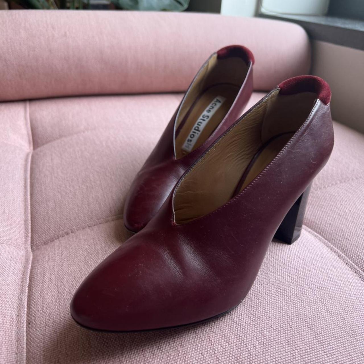 Acne Studios burgundy leather heels 7.5 The suede... - Depop