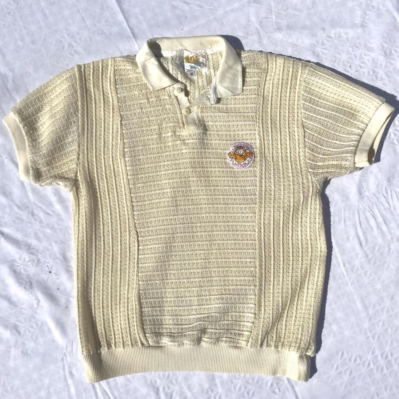 Vintage 1978 Garfield knit polo. Pink embroidered... - Depop