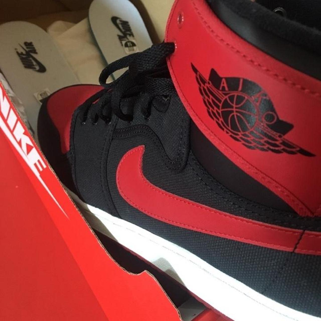 Jordan Men's Red and Black Trainers Depop