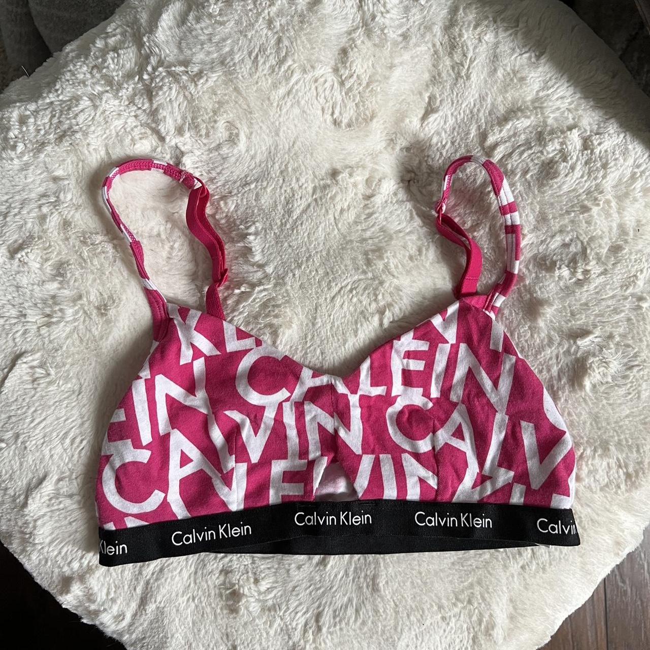 Calvin Klein Women's Pink and White Bra | Depop