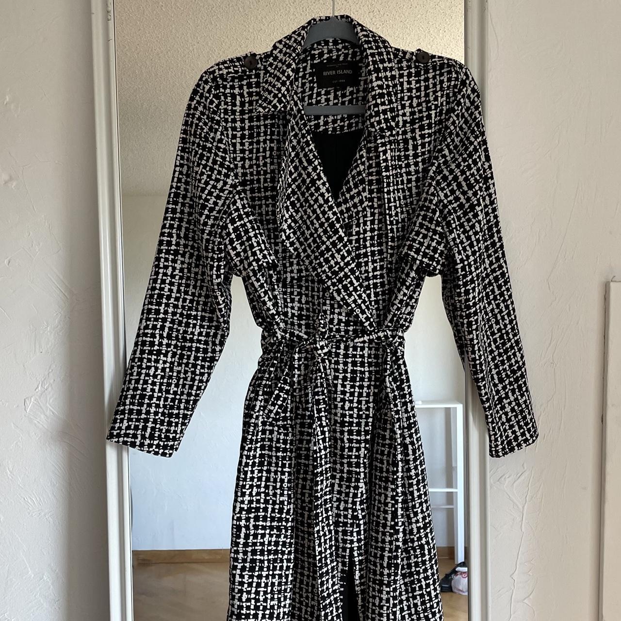 River Island Long Trench Coat in Black&White Super... Depop