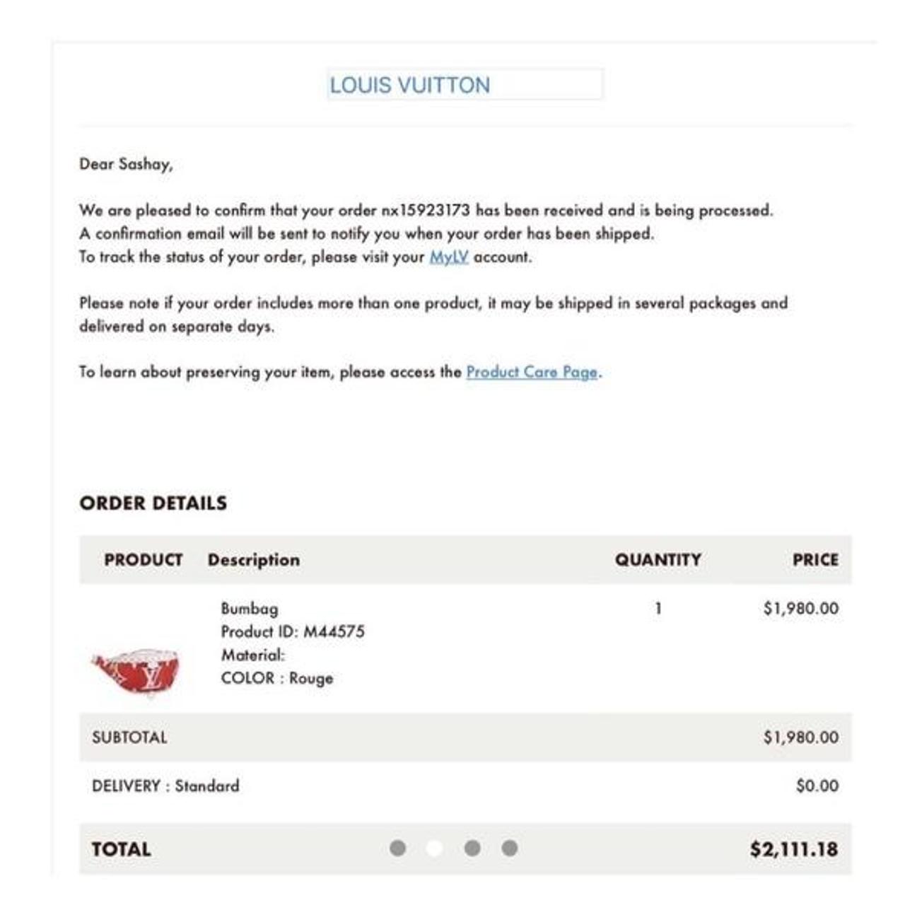 confirmed louis vuitton order confirmation email