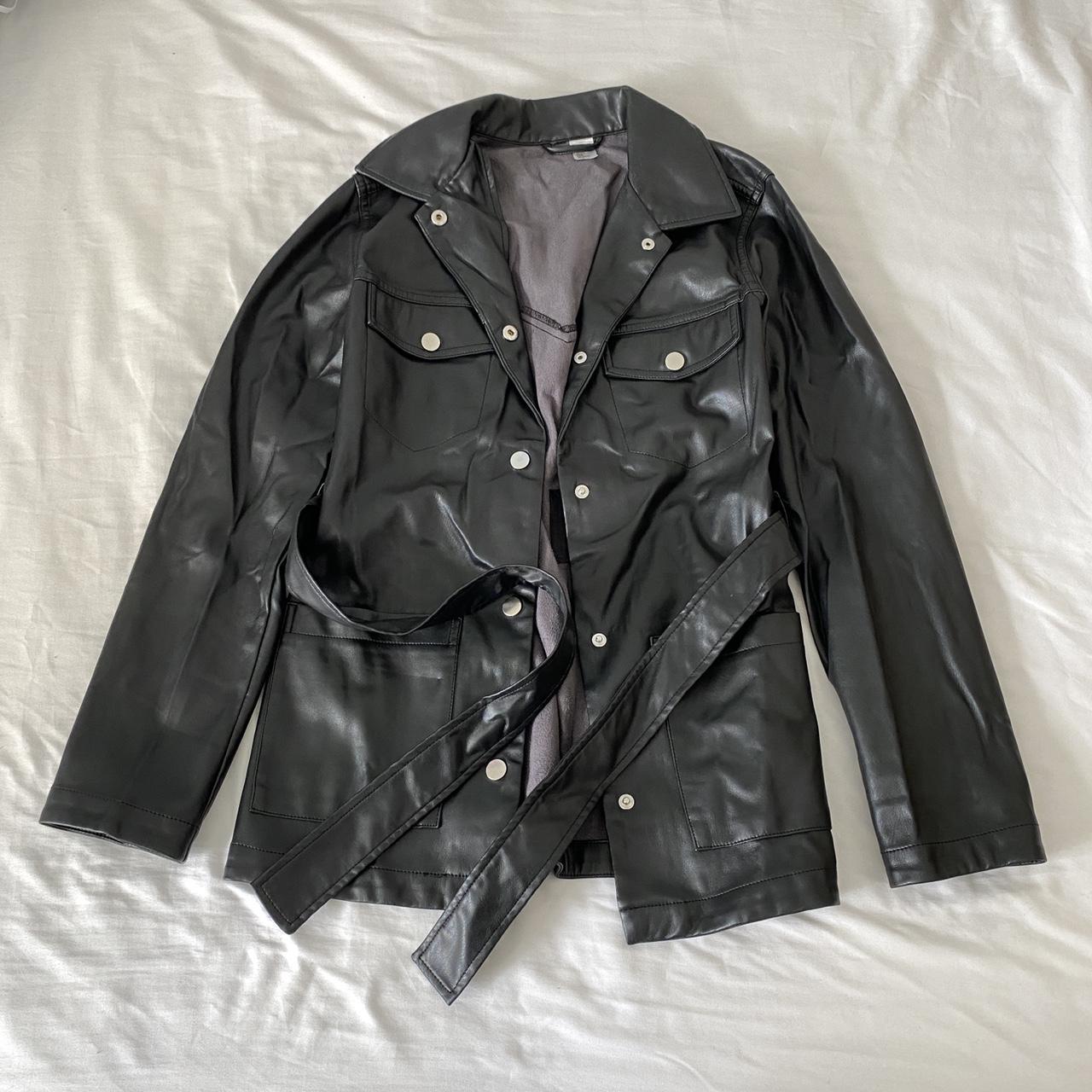 faux leather coat h&m xs perfect condition - Depop