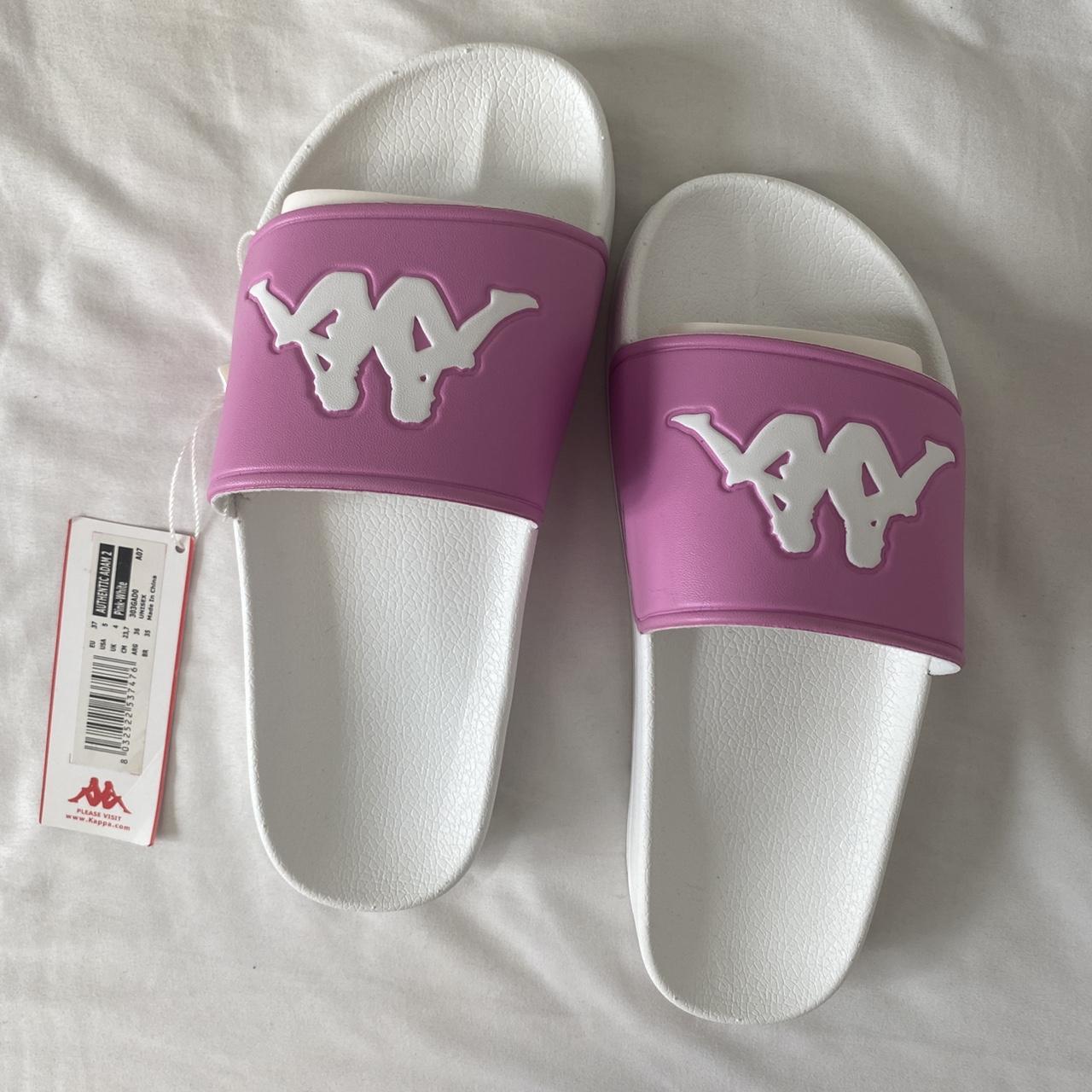 Kappa Women's Pink and White Slides Depop