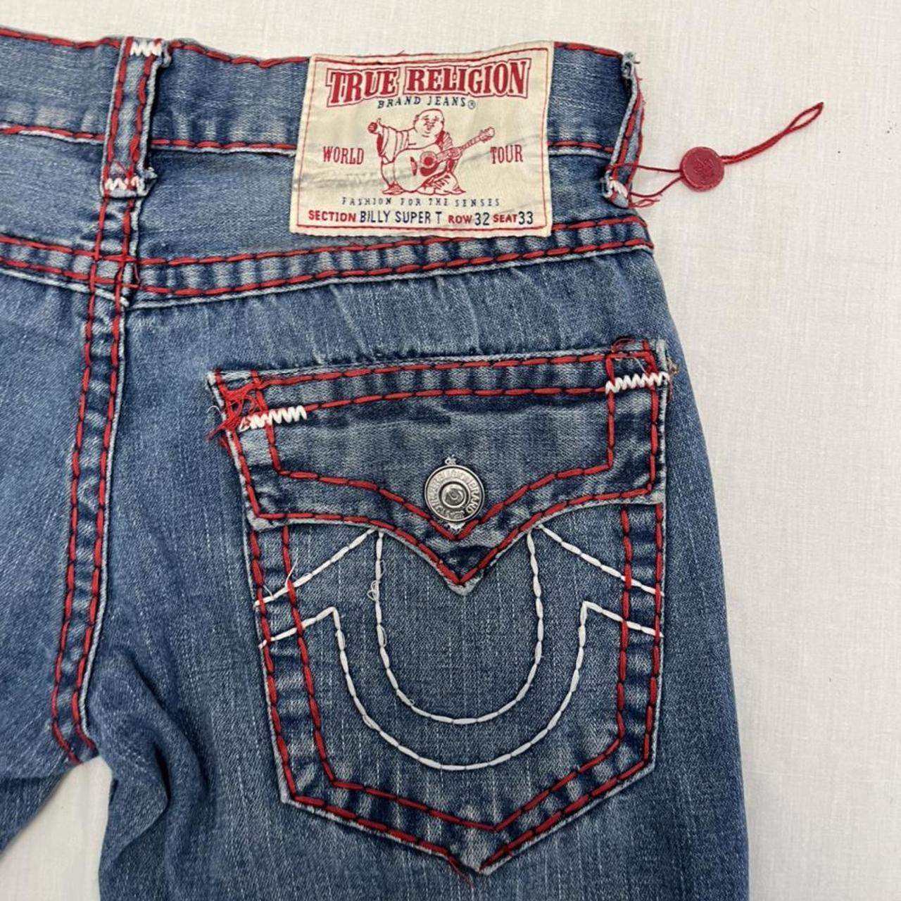 True Religion Red Contrast Stitch Jeans in Billy... - Depop