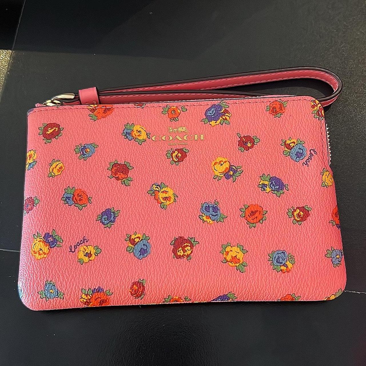 Coach Corner Zip Wristlet with Mini Vintage Rose Print