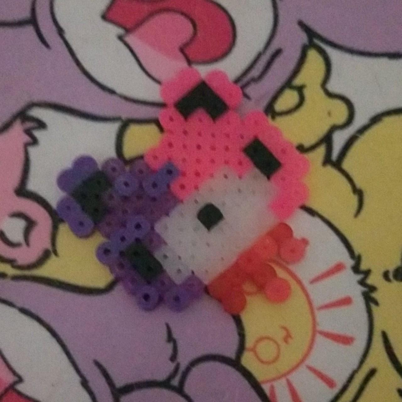 Pink and purple Gloomy Bear perler charm Color's:... - Depop