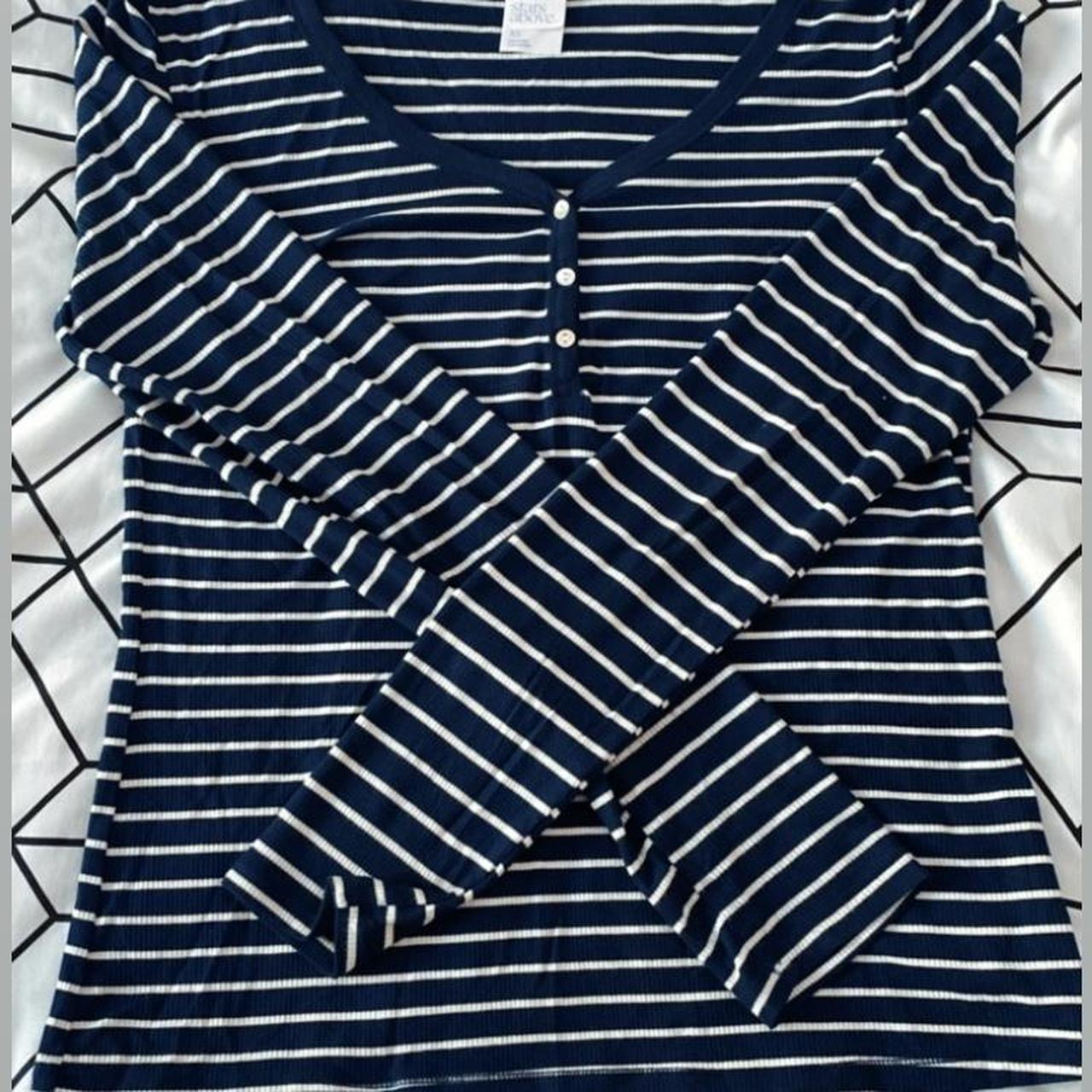long sleeve navy blue and white stripes soft and... - Depop