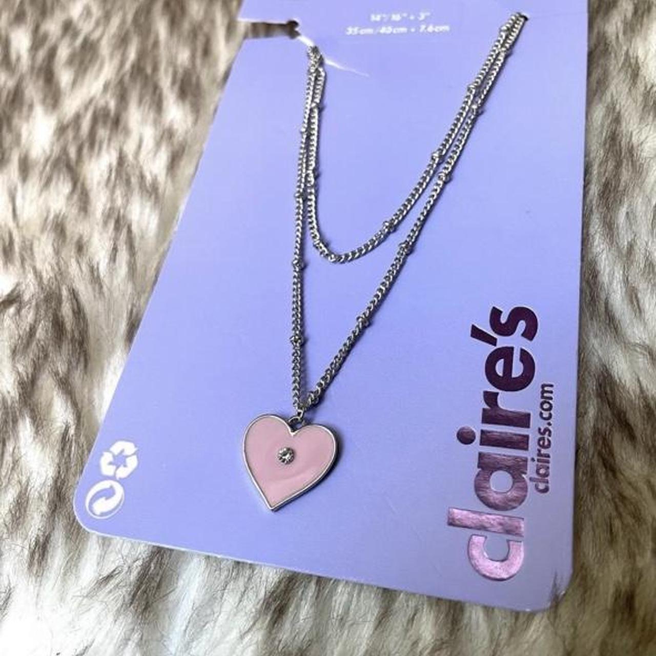 Claires Beaded Rosy Heart Necklace New Depop