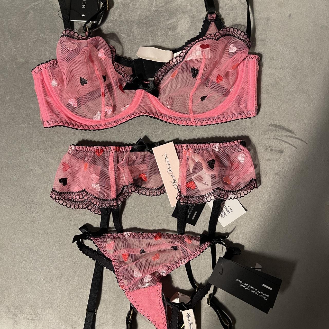 Agent Provocateur Women's Pink and Black Bra | Depop