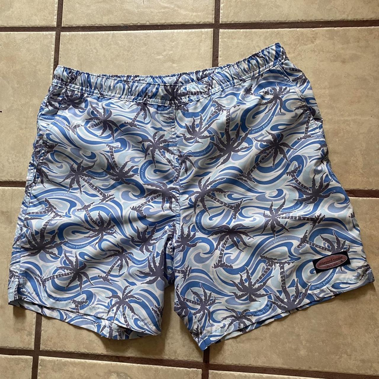 Vineyard Vines Mens Swim Trunks Blue Palm Trees... - Depop