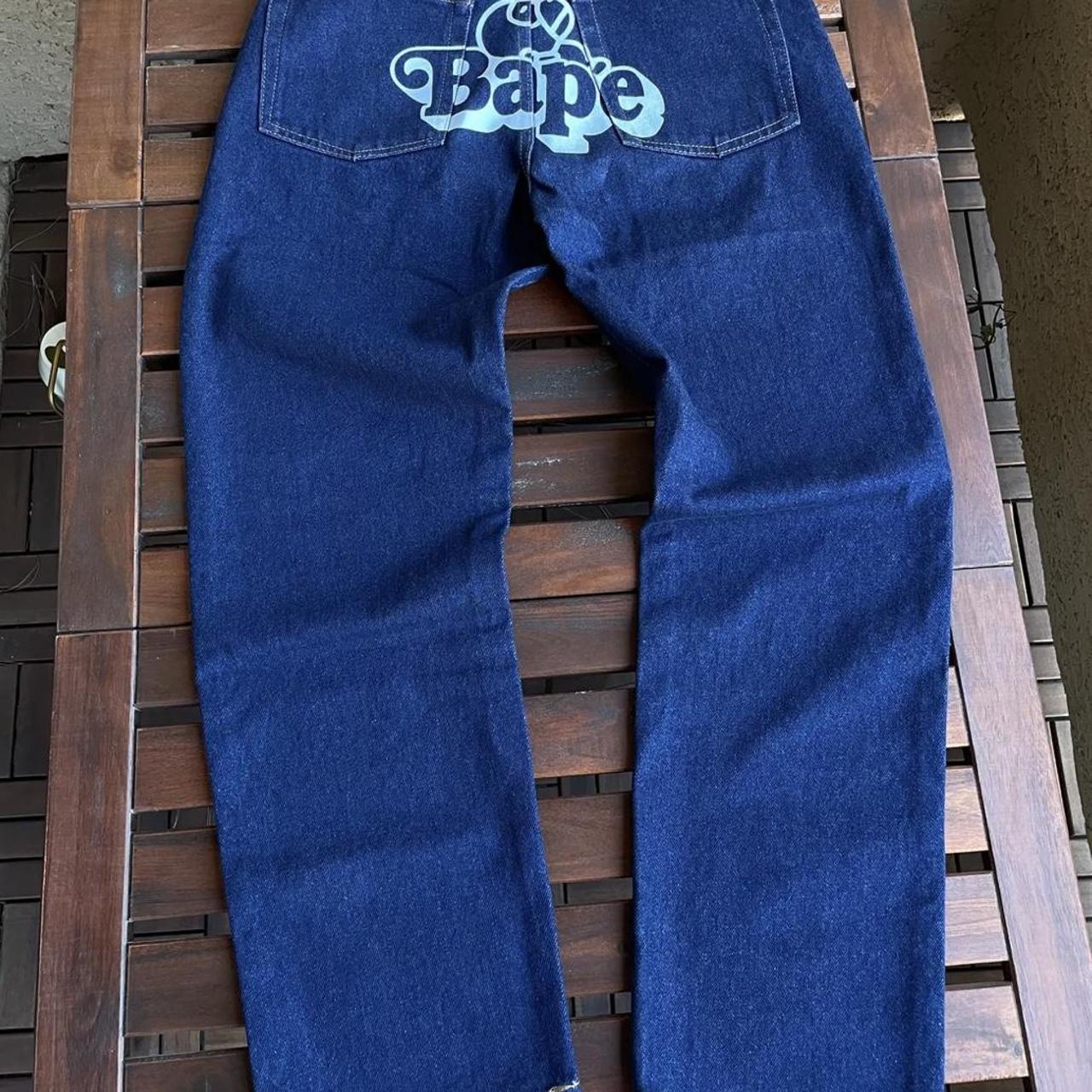 custom made bape baggy jeans item not refundable... - Depop