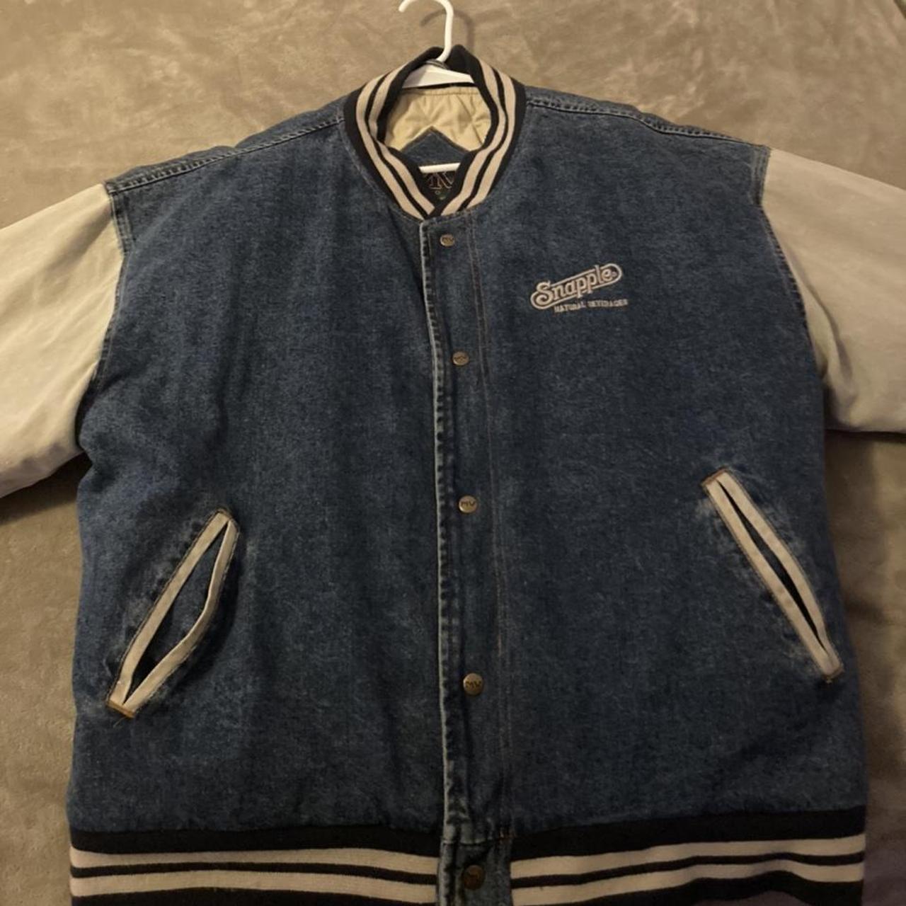 Vintage 90's Snapple Quilted Denim Varsity... - Depop