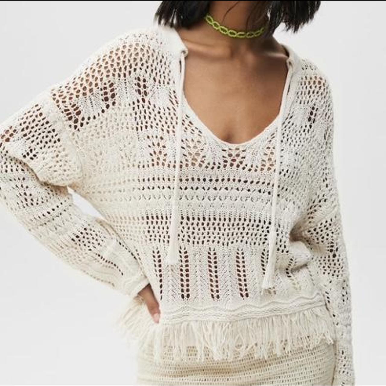 PULL&BEAR Open Knit Crochet Sweater coverup... Depop