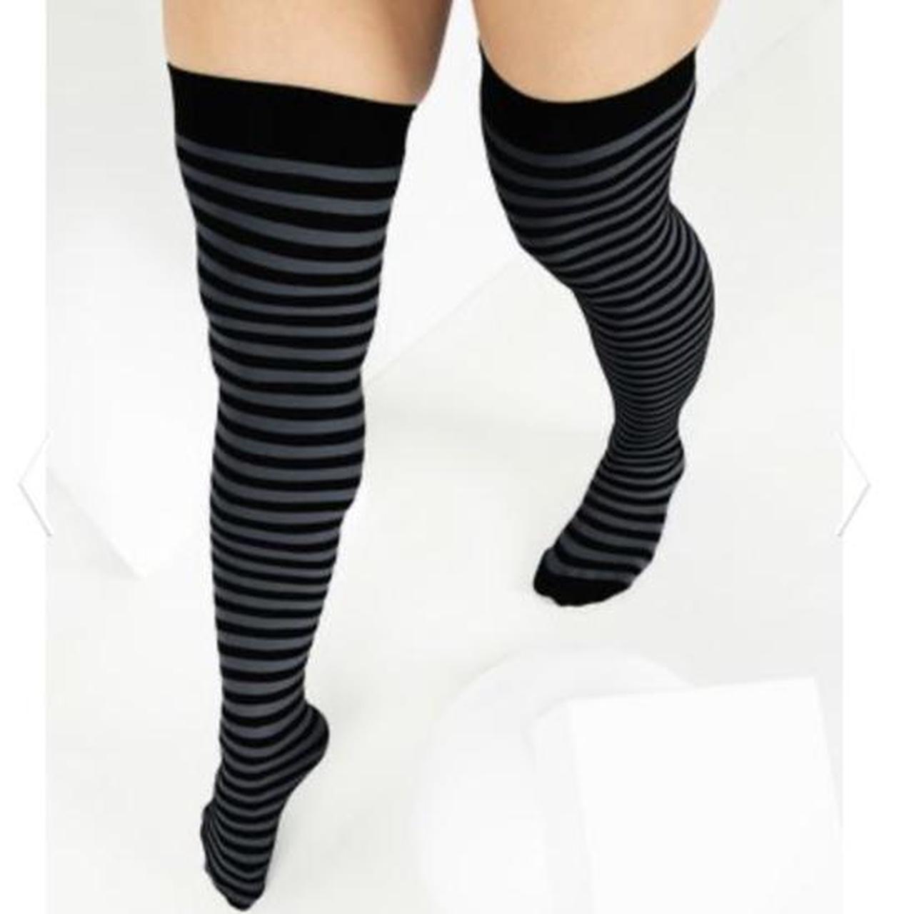 Striped thigh high knee-high socks by sock dreams,... - Depop