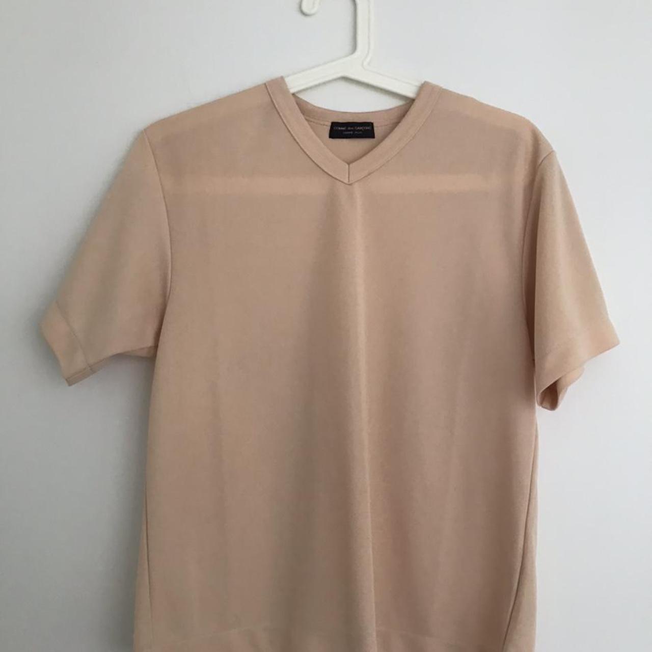 Comme des Garçons Men's Tan and Cream T-shirt | Depop