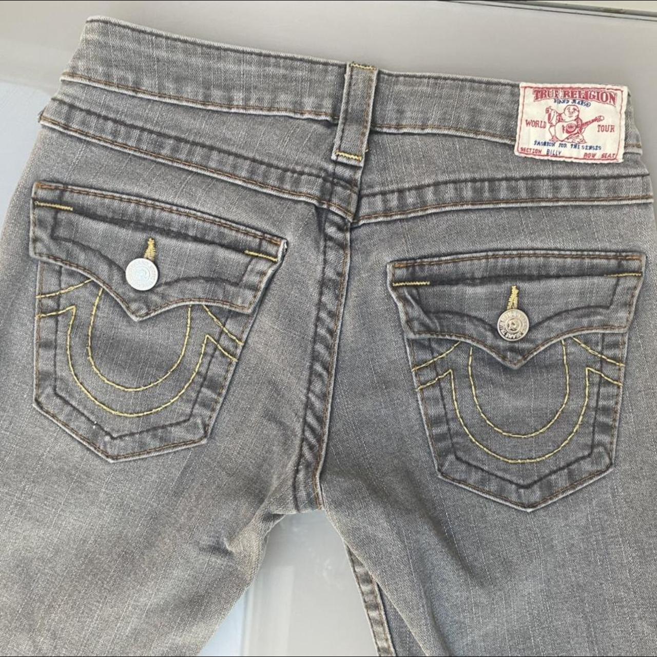 True Religion Women's Grey and Gold Jeans | Depop