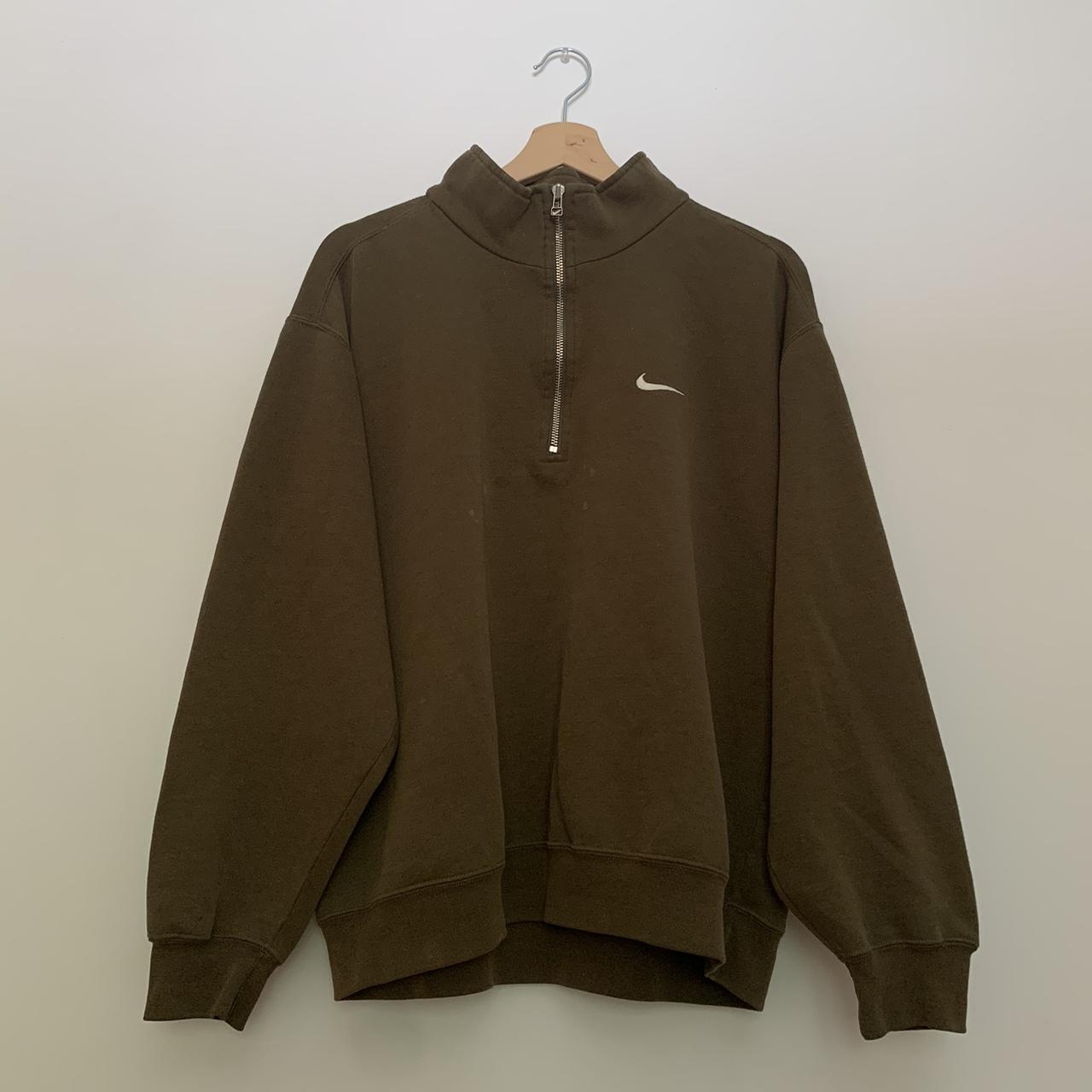 Nike Khaki HalfZip Hoodie. Size Medium. 7/10... Depop