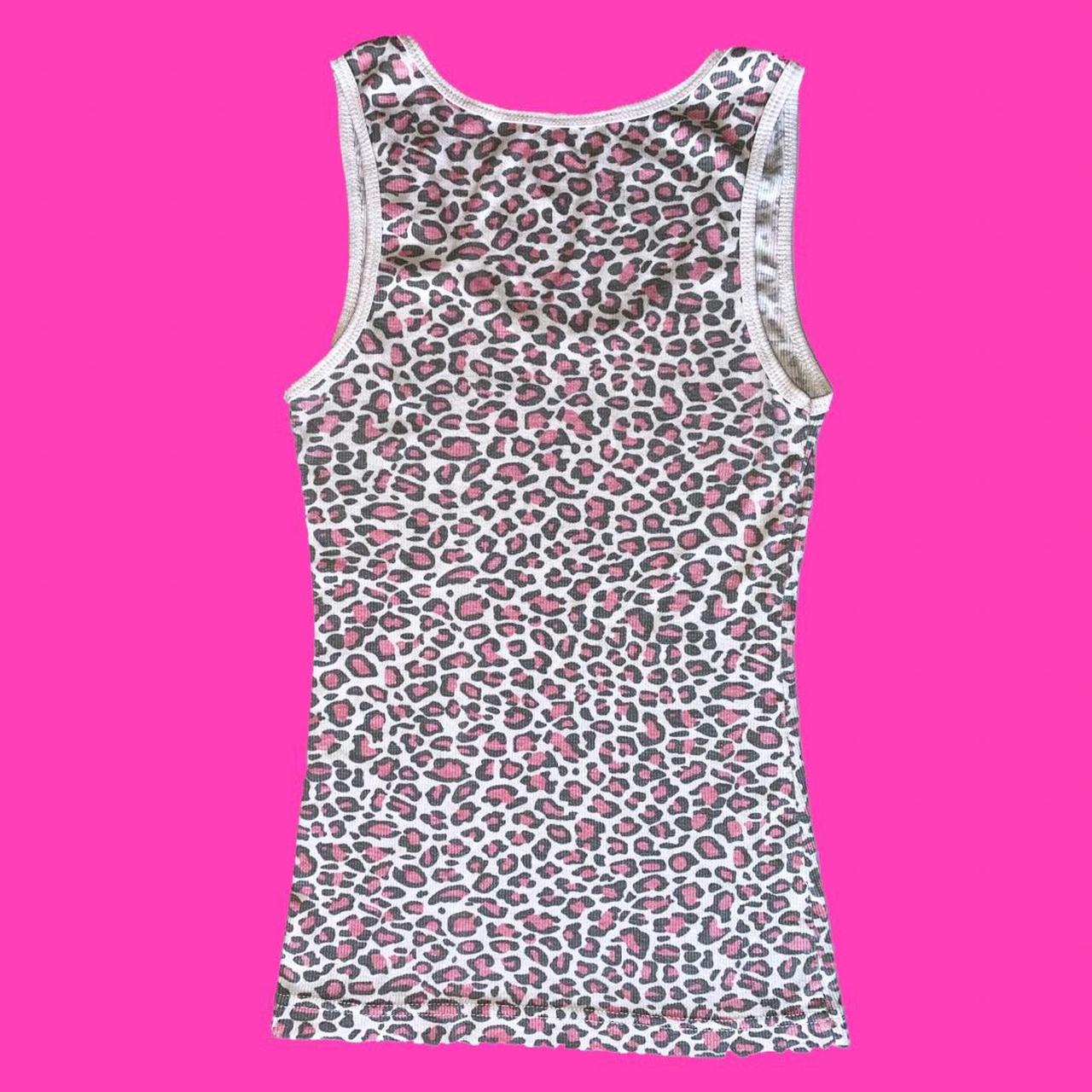 y2k tank top with pink, grey, and white cheetah... - Depop